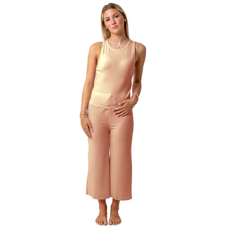 Ladies 3/4 Leg Pyjamas Rib Blush